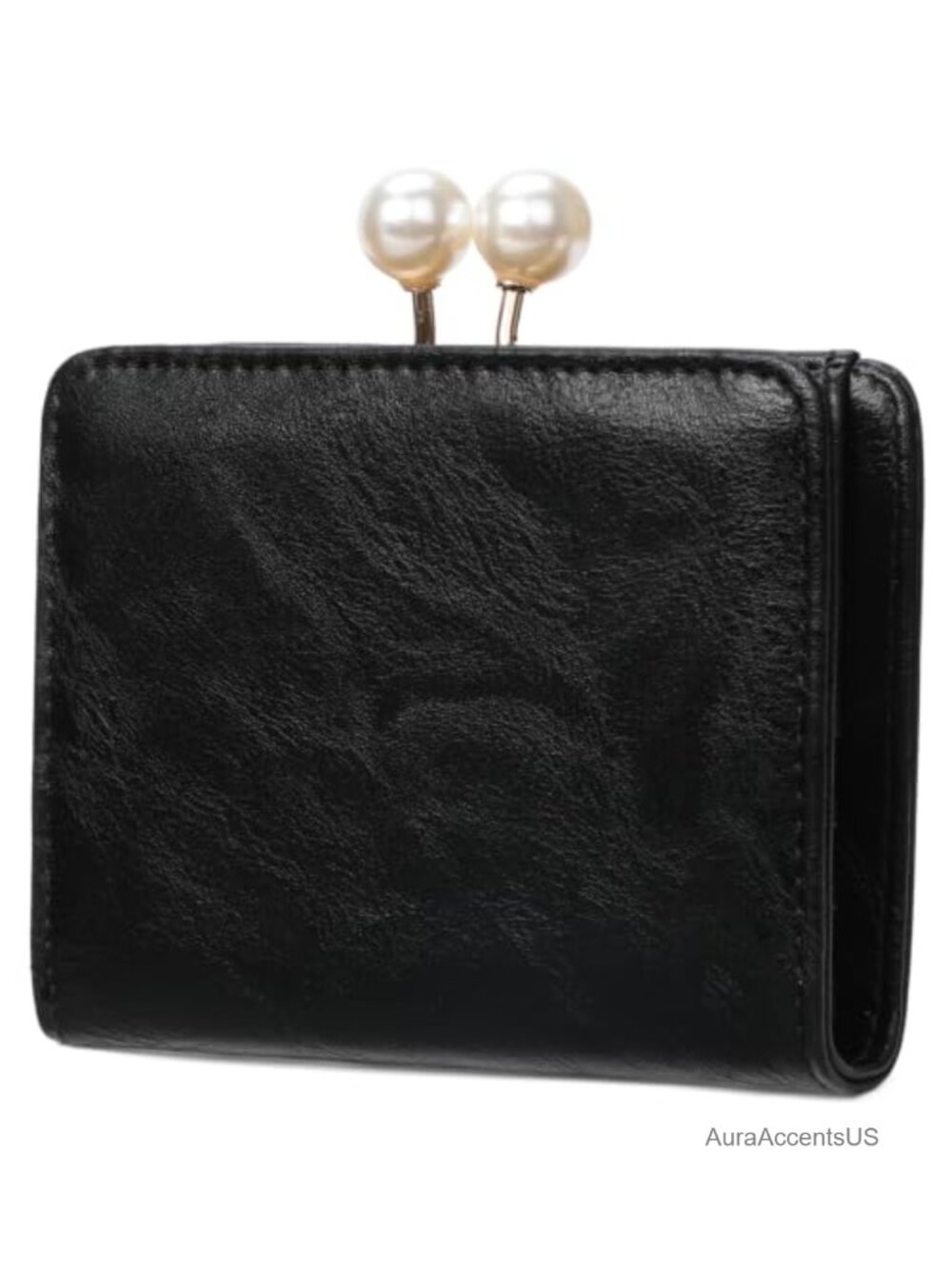 Vintage Vegan Leather Trifold Wallet with Kiss Lock for Women - 8 Card Slots
